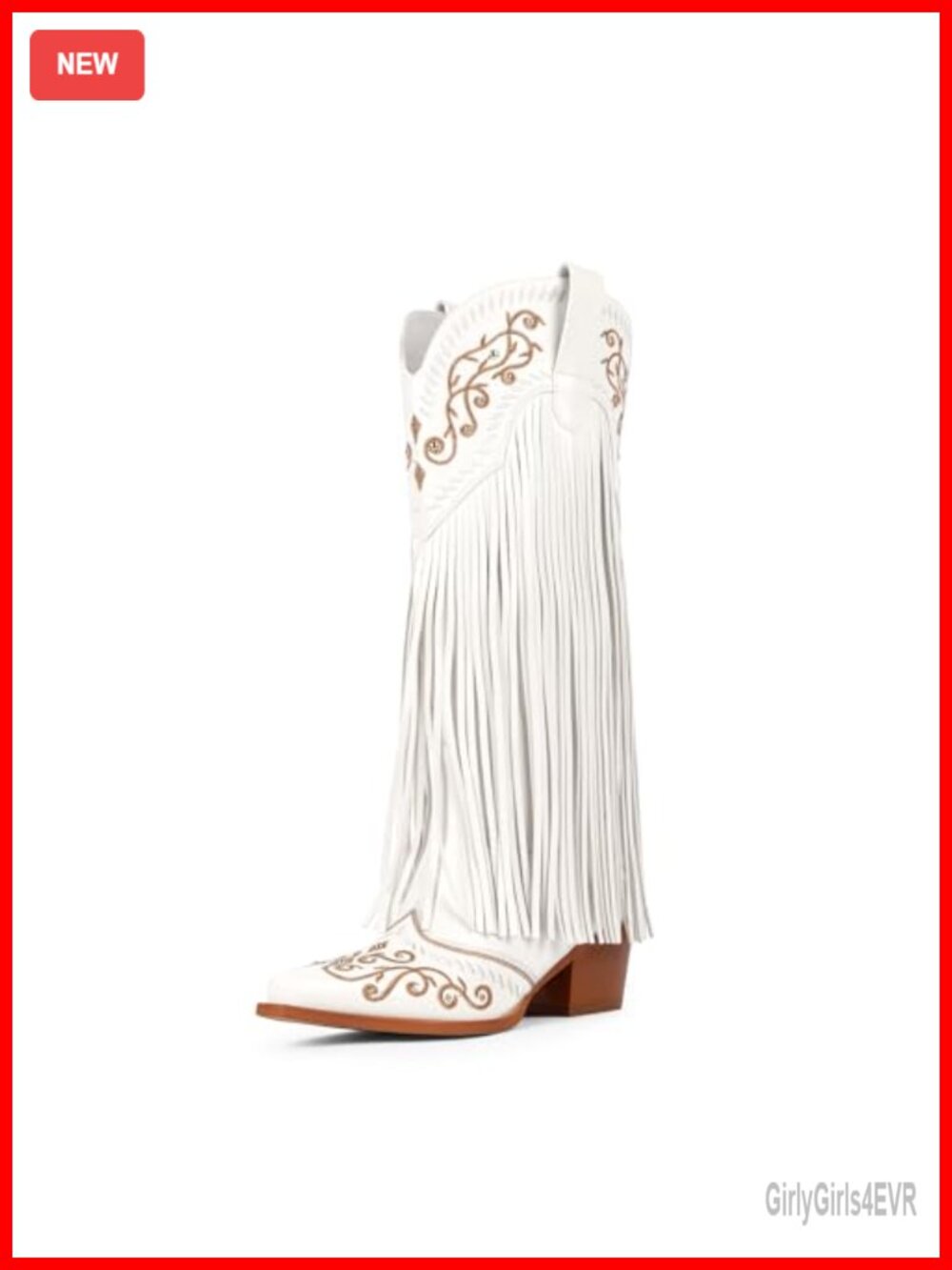 Knee High Cowboy Boots Faux Leather Fringe Western Pointed Toe